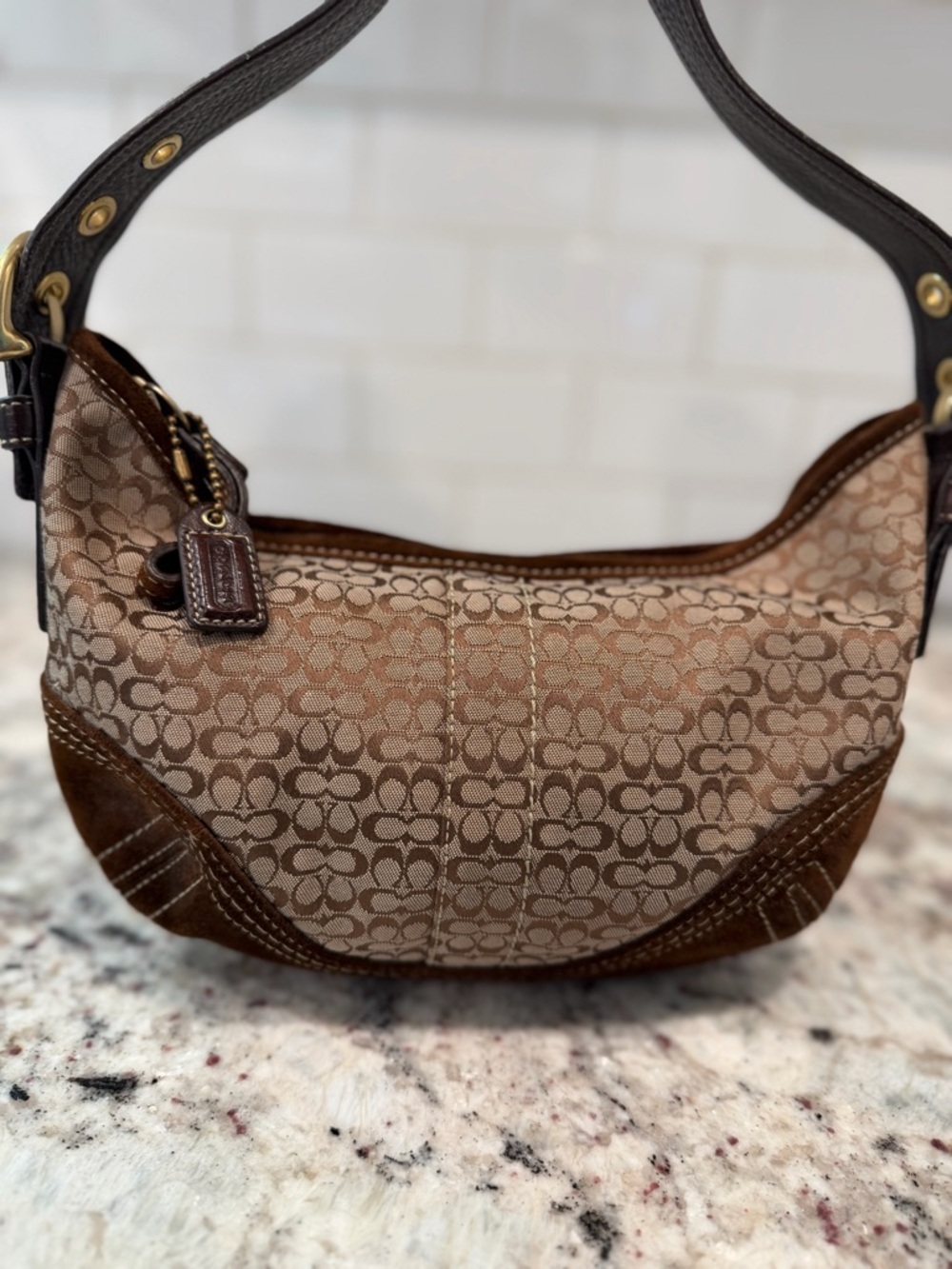 Coach Brown/Tan Signature Jacquard soho Shoulder Bag - Picture 9 of 16